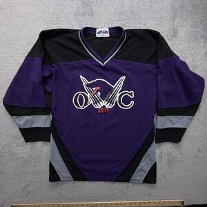 Athletic Knit Shirt Mens Large Purple Black Hockey Jersey OVC 2017 Shah‎ 14